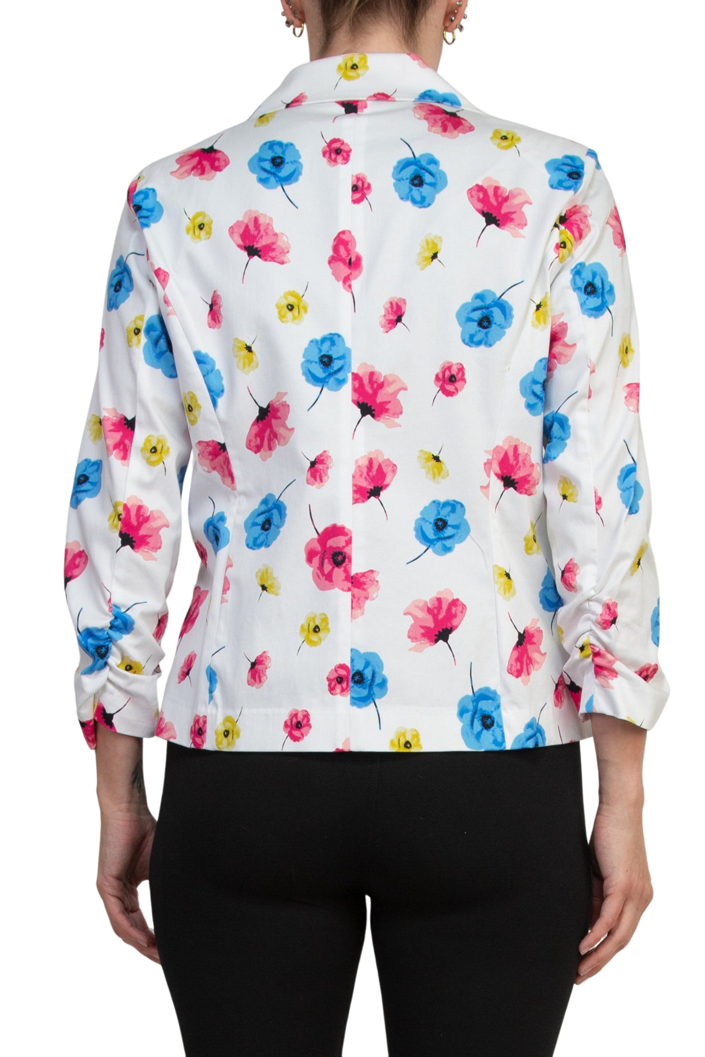 Peace of Cloth Notched Lapel Collar Bright White Floral Print Cropped Fit Blazer-2