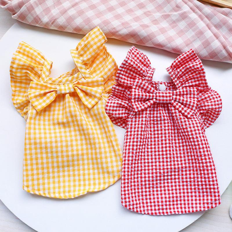 Red Check Bowknot Pet Shirt - Stylish Casual Wear For Your Furry Baby-4