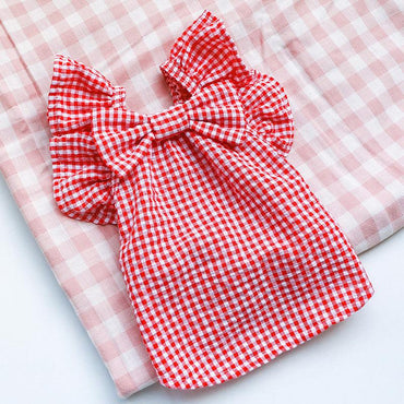 Red Check Bowknot Pet Shirt - Stylish Casual Wear For Your Furry Baby-1