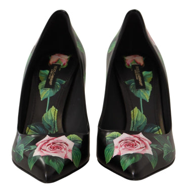 Dolce & Gabbana Black Leather Roses High Heels Pumps Shoes