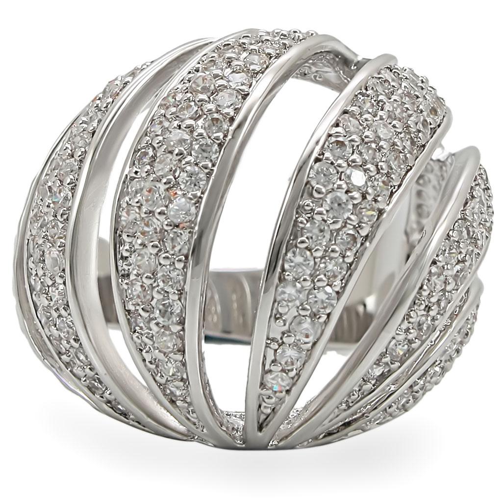 1W019 - Rhodium Brass Ring with AAA Grade CZ in Clear