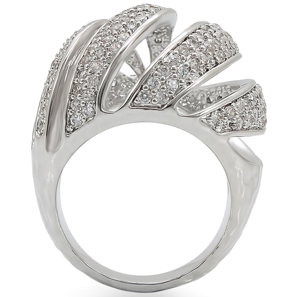 1W019 - Rhodium Brass Ring with AAA Grade CZ in Clear
