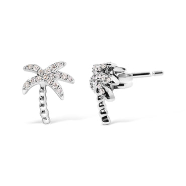 10K White Gold 1/10 Cttw Diamond Encrusted Palm Tree Stud Earrings (H-I Color, I1-I2 Clarity)-1