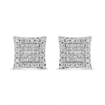 14K White Gold 1.00 Cttw Princess And Round-Cut Diamond Square Stud Earrings (G-H Color, SI1-SI2 Clarity)