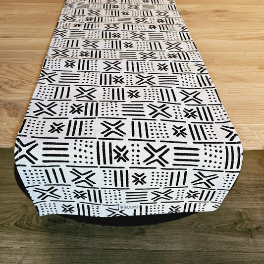 Handmade Table Runner 160x35cm | 180x35 | 200x35cm | African Print "Mudcloth" Bogolan Inspired Print Made from 100% African Print Fabric-0