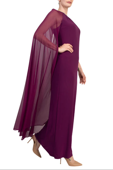 R&M Richards Pearl Bead Round Neckline Gown Dress with Cape-1