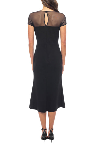 Marina Boat Neck Cap Sleeves Scuba Crepe Illusion Midi Bodice Dress-1