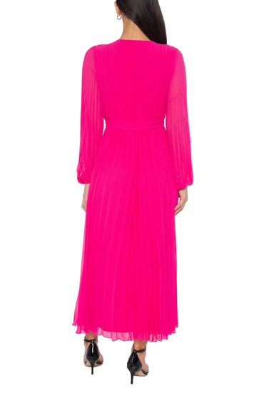 Marina Round Keyhole Neckline Empire Waist with Tie Pleated Skirt Maxi Dress-1