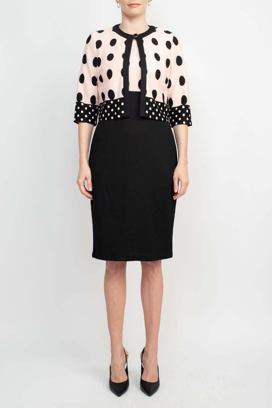 Danny & Nicole Boat Neck Sleeveless Zipper Back Polka Dot Print PK Jacket Dress