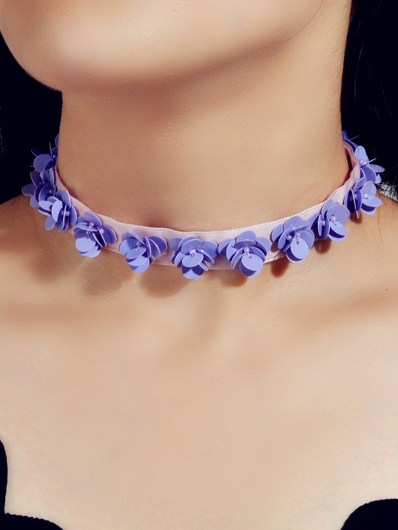 Handmade 90s Purple Flower Collar Velvet Short Tattoo Choker Retro Girl Necklace-0