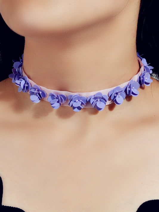 Handmade 90s Purple Flower Collar Velvet Short Tattoo Choker Retro Girl Necklace-0