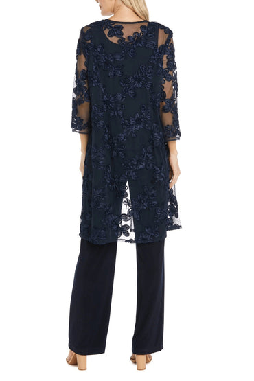 R&M Richards Round Neckline Sleeveless Top Floral Embroidered Three-Quarter Sleeves Jacket Relaxed Formal Pants Suit Dress (Plus Size)-1