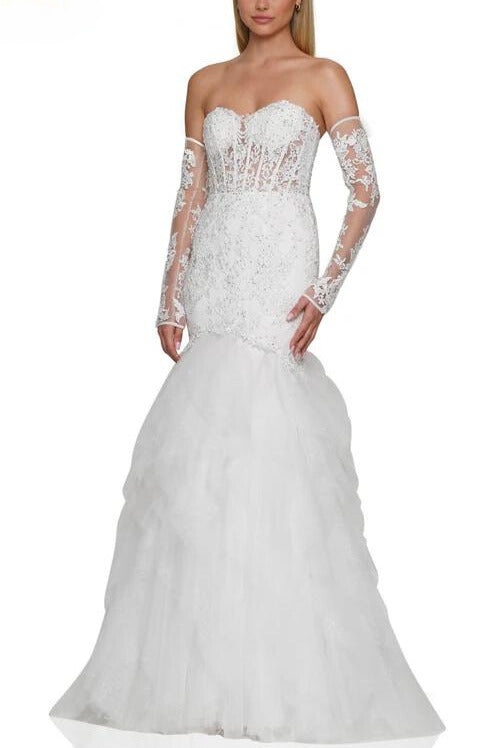 Colors Dress Strapless Embroidered Mesh Gown