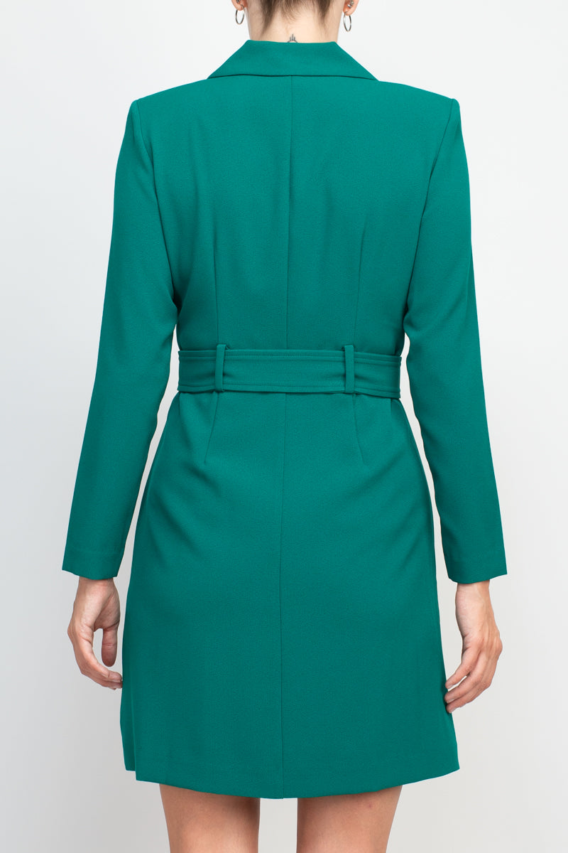 Taylor notched lapel collar long sleeve double breasted belted blazer dress