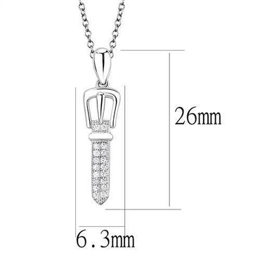 3W1381 - Rhodium 925 Sterling Silver Chain Pendant with AAA Grade CZ in Clear