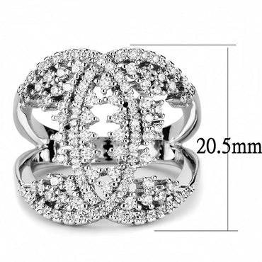3W1448 - Rhodium Brass Ring with AAA Grade CZ in Clear