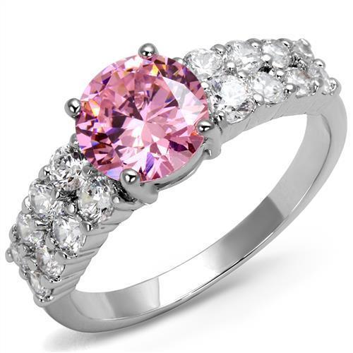 3W1361 - Rhodium Brass Ring with AAA Grade CZ in Rose