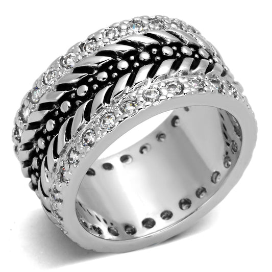 3w315 - Rhodium Brass Ring with AAA Grade CZ in Clear