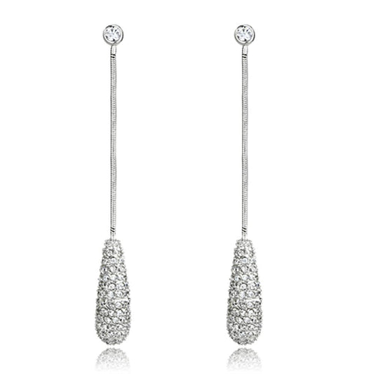 3W355 - Rhodium Brass Earrings with AAA Grade CZ in Clear-0