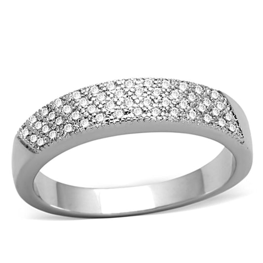 3W482 - Rhodium Brass Ring with AAA Grade CZ in Clear
