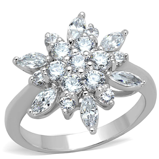 3W725 - Rhodium Brass Ring with AAA Grade CZ in Clear