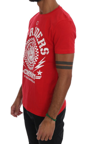 Frankie Morello Chic Red 'RIDERS' Motive Crewneck Tee