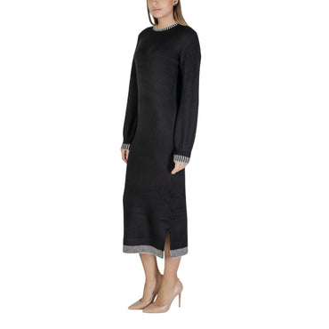 Vila Clothes Black Polyester Midi Dress