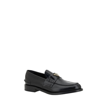 Prada Black Leather Logo Loafers