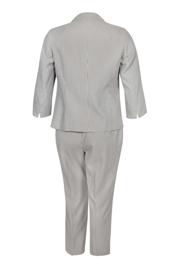 Evan Picone Notched Collar One Button 3/4 Sleeve Twill Pants Suit (Plus Size)-1