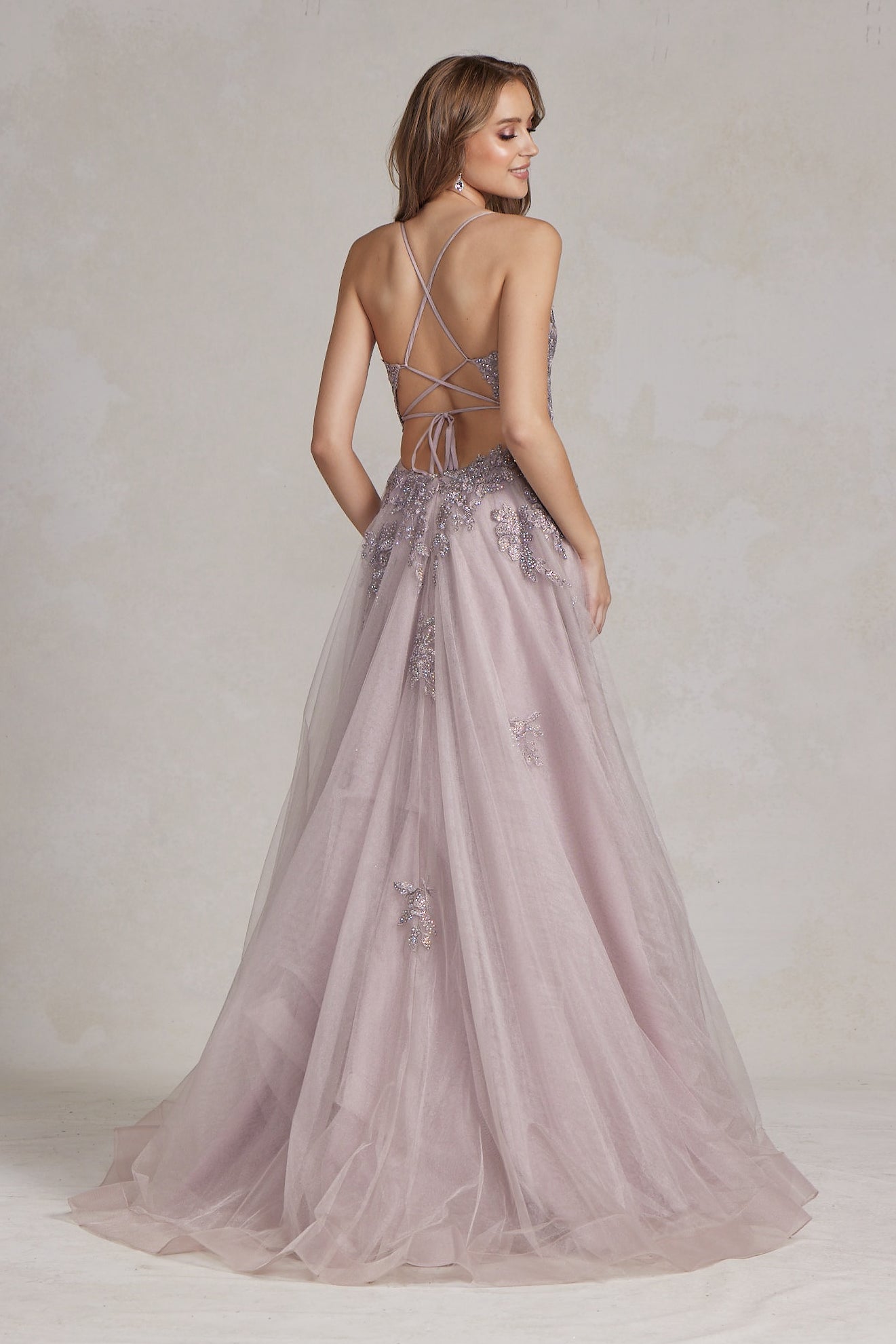 Romantic Floral Lace Embellished A-Line Graduation Dress w/ Charming Leg Slit NXG1149-4