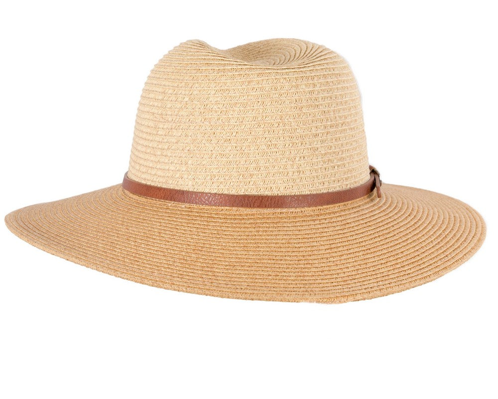 Unisex Tan Fedora Wide Brim Summer Hat