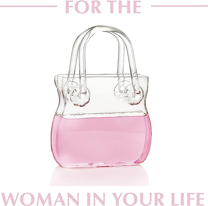 Glass Handbag Purse Decanter & Vase For Flowers, Wine & Whiskey Decanter for Women, Women's Bag Shape Fish Bowl - for Home Decor, Centerpiece, Bachelorette Party Decor, Wedding, Floral (750ML)-4