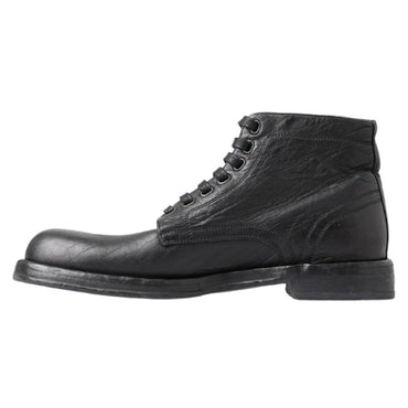 Dolce & Gabbana Black Leather Lace-Up Boots