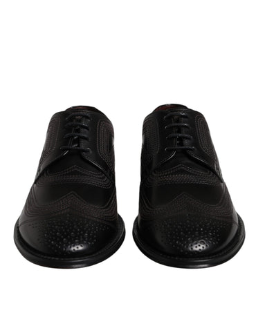 Dolce & Gabbana Black Embroidered Classic Leather Derby Dress Shoes