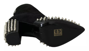 Philipp Plein Black Suede Studded Heels Ankle Boots Shoes