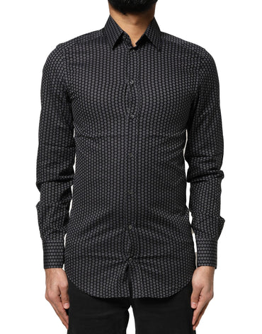 Dolce & Gabbana Black GOLD Patterned Cotton Men Dress Shirt