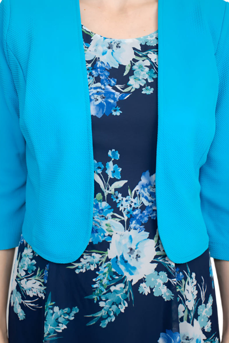 Studio One Scoop Neck Sleeveless A-Line Floral Print Chiffon Dress with 3/4 Sleeve Textured Bolero-4