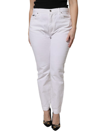Dolce & Gabbana White Cotton Mid Waist Skinny Denim Jeans
