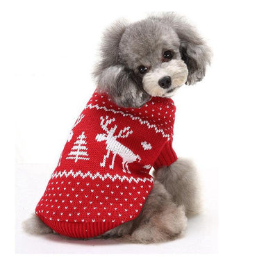Festive Holiday Pet Sweater - Blue And Red Christmas Reindeer Design-1
