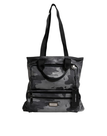 Dolce & Gabbana Gray Camo Cotton Multiple Compartments Tote Bag