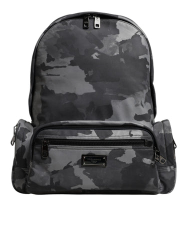 Dolce & Gabbana Gray Cotton Camouflage Logo Plaque Backpack Bag