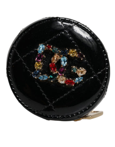 Dolce & Gabbana Black Lamb Leather DG Crystal Round Coin Purse Wallet