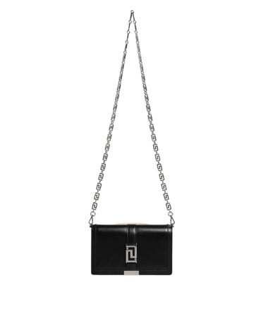 Versace Black Calfskin Leather Chain Strap Shoulder Crossbody Bag