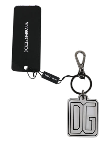 Dolce & Gabbana Gray Black DG Rubber Logo Silver Men's Keychain Keyring