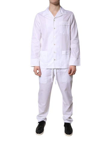 Dolce & Gabbana White Cotton Shirt Pants Pajama Set Sleepwear