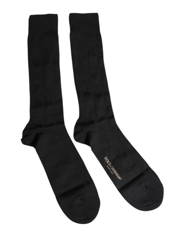 Dolce & Gabbana Black Stretch Logo Mid Calf Men Socks