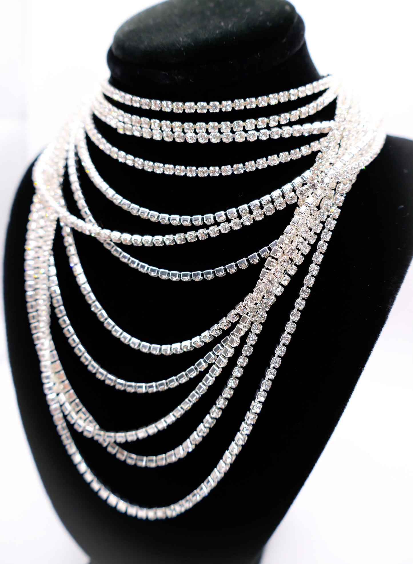 Faux Diamond Cascade Statement Necklace-3