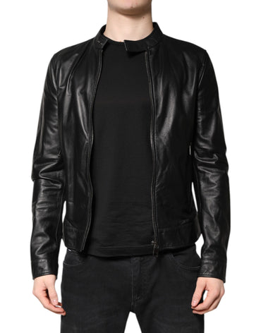 Dolce & Gabbana Black Sheep Leather Biker Full Zip Jacket
