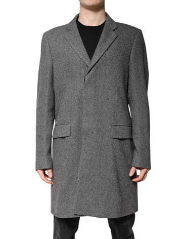Dolce & Gabbana Gray Wool Single Breasted Trench Coat Jacket