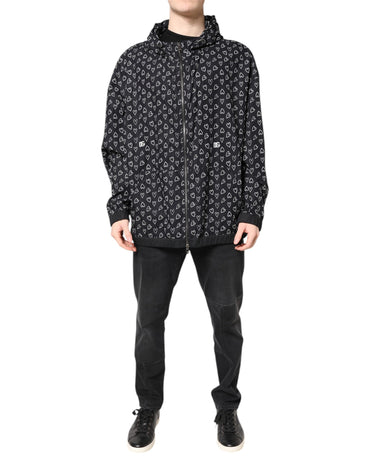 Dolce & Gabbana Black Heart Print Hooded Windbreaker Jacket